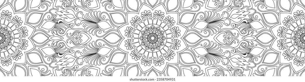 Mandala pattern. Decorative border. Seamless. Ethnic tribe, fabric, carpet.