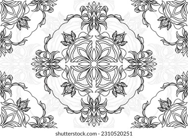 patrón de mandala, dibujo decorativo, composición ornamental, dibujo a mano, adorno, impresión para textiles