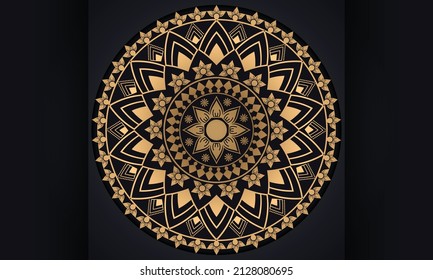 The mandala pattern design. ASpiritual symbol ornament on a black background.