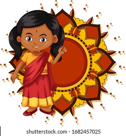 Mandala pattern design background with Indian girl smiling illustration