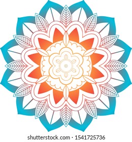 Diseño de patrones de Mandala en la ilustración de color azul y naranja