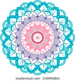 Diseño de patrones de Mandala en ilustración azul y púrpura