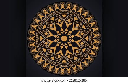 Mandala pattern Design. Golden ornament on black background.
