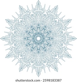 Mandala Pattern design with symmetrical floral and leaf patterns, delicate swirls and fine ornamental details radiating from the center in a harmonious, geometric arrangement