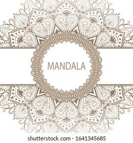 Mandala pattern design template with frame or decorative border vintage stay. Vector illustration.