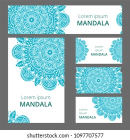 Mandala pattern design template. May be used for Business card or booklet, banner, book cover. Vector illustration.