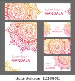 Mandala pattern design template. May be used for Business card or booklet, banner, book cover. Vector illustration.