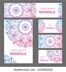 Mandala pattern design template. May be used for Business card or booklet, banner, book cover. Vector illustration.