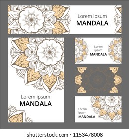 Mandala pattern design template. May be used for Business card or booklet, banner, book cover. Vector illustration.