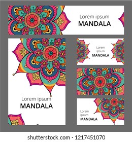Mandala pattern design template. May be used for Business card or booklet, banner, book cover. Vector illustration.