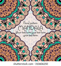 Mandala pattern design template. Vintage ethnic background frame. Vector illustration.