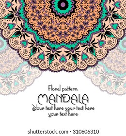 Mandala pattern design template. Vintage ethnic background frame. Vector illustration.