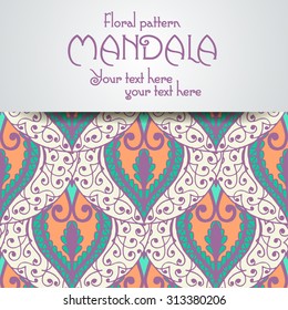 Mandala pattern design template. Vintage ethnic background frame. Vector illustration.