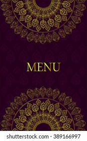 Mandala pattern design. Vintage ethnic background frame. Vector illustration. The background for the restaurant menu