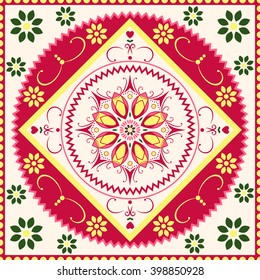 Mandala pattern in ethnic oriental style. Hand drawn background. Arabic, Indian, turkish, chinese motifs. Vintage style for design of fabric, invitation, template cards. Vector illustration.