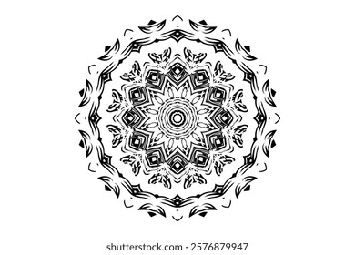 Mandala Pattern Featuring Star Like Center and Radiating Leaves or Feathers	
