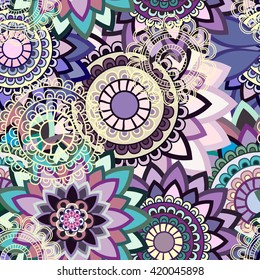 Mandala pattern, floral elements, decorative ornament. Seamless pattern background.  Arab, Asian, ottoman motifs. Vector illustration 