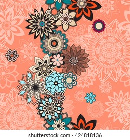 Mandala Pattern, Floral Elements, Decorative Ornament. Seamless Pattern Background.  Arab, Asian, Ottoman Motifs. Vector Illustration 