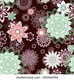 Mandala pattern, floral elements, decorative ornament. Seamless pattern background.  Arab, Asian, ottoman motifs. Vector illustration 