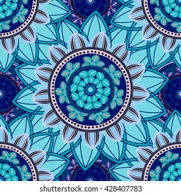 Mandala pattern, floral elements, decorative ornament. Seamless pattern background.  Arab, Asian, ottoman motifs. Vector illustration 