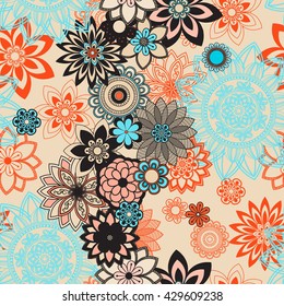 Mandala pattern, floral elements, decorative ornament. Seamless pattern background.  Arab, Asian, ottoman motifs. Vector illustration 