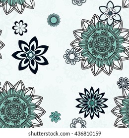 Mandala pattern, floral elements, decorative ornament. Seamless pattern background.  Arab, Asian, ottoman motifs. Vector illustration 