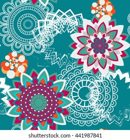 Mandala pattern, floral elements, decorative ornament. Seamless pattern background. Arab, Asian, ottoman motifs. Vector illustration