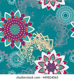 Mandala pattern, floral elements, decorative ornament. Seamless pattern background. Arab, Asian, ottoman motifs. Vector illustration