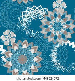 Mandala pattern, floral elements, decorative ornament. Seamless pattern background. Arab, Asian, ottoman motifs. Vector illustration