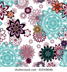 Mandala pattern, floral elements, decorative ornament. Seamless pattern background.  Arab, Asian, ottoman motifs. Vector illustration 