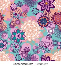 Mandala pattern, floral elements, decorative ornament. Seamless pattern background.  Arab, Asian, ottoman motifs. Vector illustration 