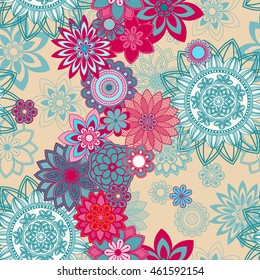 Mandala pattern, floral elements, decorative ornament. Seamless pattern background.  Arab, Asian, ottoman motifs. Vector illustration 