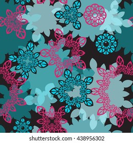 Mandala pattern, floral elements, flowers decorative ornament. Seamless pattern background. Vector illustration