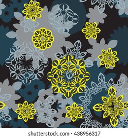 Mandala pattern, floral elements, flowers decorative ornament. Seamless pattern background. Vector illustration