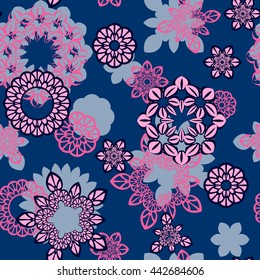 Mandala pattern, floral elements, flowers decorative ornament. Seamless pattern background. Vector illustration