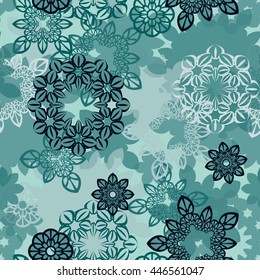 Mandala pattern, floral elements, flowers decorative ornament. Seamless pattern background. Vector illustration