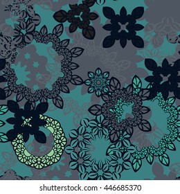 Mandala pattern, floral elements, flowers decorative ornament. Seamless pattern background. Vector illustration