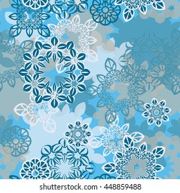 Mandala pattern, floral elements, flowers decorative ornament. Seamless pattern background. Vector illustration