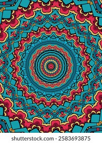 Mandala Pattern with Floral Motifs and Concentric Circles