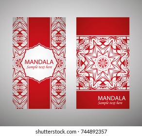 Mandala pattern for flyer, cover. Oriental motif. Hand painted texture background. Set wedding invitations, postcards and business card templates. Decorative card design printing. Vector. EPS 10