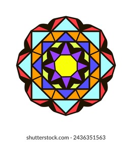 Mandala. Pattern is geometric and multi colored. The drawing is for printing. Vector illustration isolated on a white background