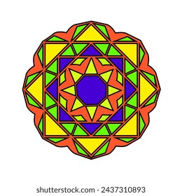 Mandala. Pattern is geometric and multi colored. The drawing is for printing. Vector illustration isolated on a white background