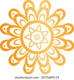 Mandala pattern graphic displays intricate radial geometry symmetry. Decorative orange white floral art designed meditation, relaxation, spirituality, Hindu Buddhist symbolism, tattoo design, home