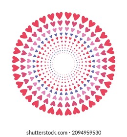 Mandala pattern with hearts. Valentine's day design element. Background in circle. Vector illustration. 