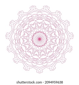 Patrón de Mandala con corazones. Elemento de diseño del día de San Valentín. Fondo en círculo. Ilustración vectorial. 
