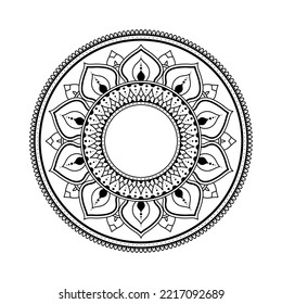 Mandala pattern for Henna, Mehndi, tattoo, Decorative ornament in ethnic oriental style, Outline doodle hand drawn vector illustration. Floral mandala