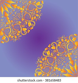 Mandala pattern illustration
Images of yellow mandala in the upper and lower corners of the pattern resembles a lacy napkin  on a purple background
