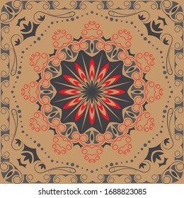 Mandala Pattern, Indian Retro Pattern. (Vector Bandana Design)