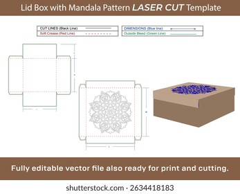 Mandala pattern Lid box Laser cut Dieline Template