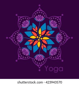 mandala pattern of lotus flowers on a dark background design